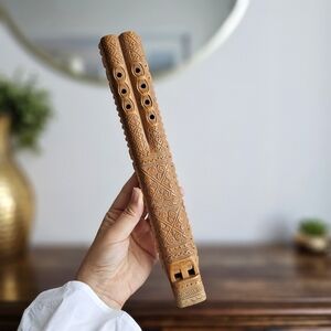 Intricately Handcarved Balkan VTG Wooden Flute 1970s Yugoslavia Folk Instrument